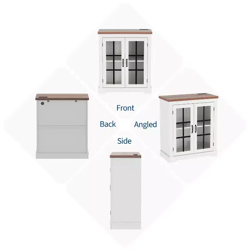 Contemporary Sideboard Buffet Cabinet with Glass Doors and Power Outlet, Storage Cabinet for Kitchen, Coffee Bar and Living Room, Small or Big Size