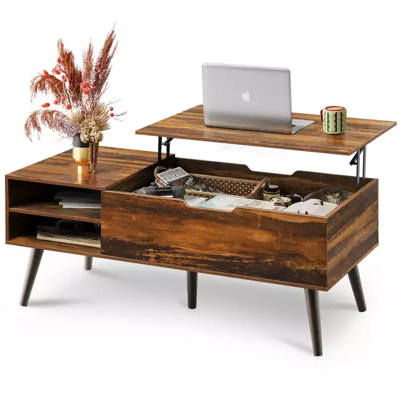 Coffee Table, Lift Top Coffee Tables with Adjustable Storage Shelf and Hidden Compartment, Lift Tabletop Dining Table for Living Room, Rustic Oak