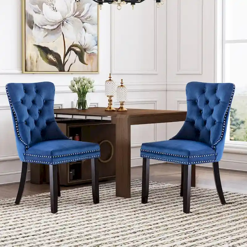 Dining Chairs Set of 6, Luxury Upholstered Velvet Kitchen Chairs Side Chair with Padded Seat Back and Solid Wood Legs - N/A