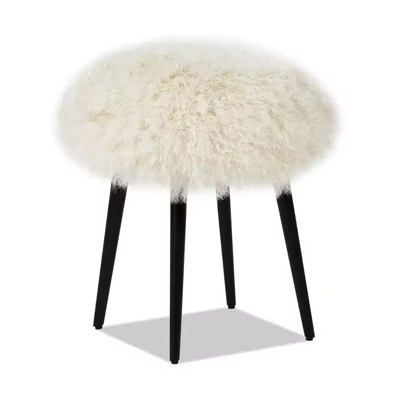 16 inch Mongolian Sheepskin Round Ottoman