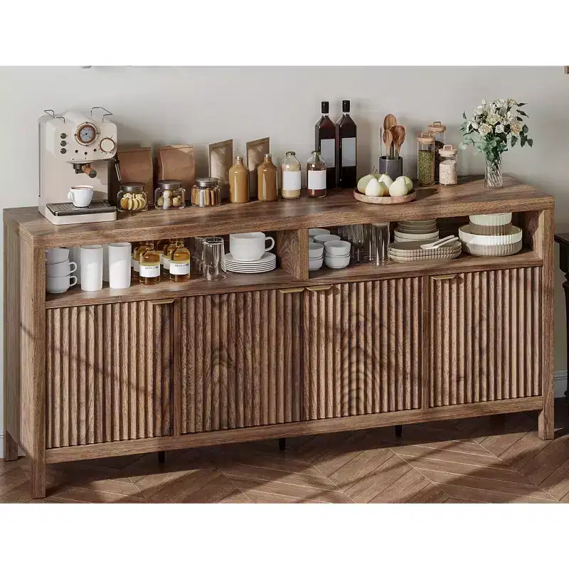 - Adjustable Modern Organizer with Gold Handle, Fluted Storage Cabinet
