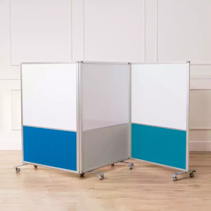 3-Panel Mobile Dry-Erase & Flannel Split Room Divider with Locking Casters