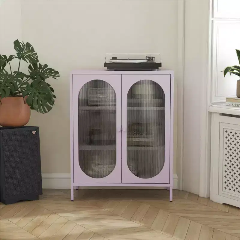 GDFStudio Dalton Modern 40 Metal and Glass Accent Cabinet with 2 Doors
