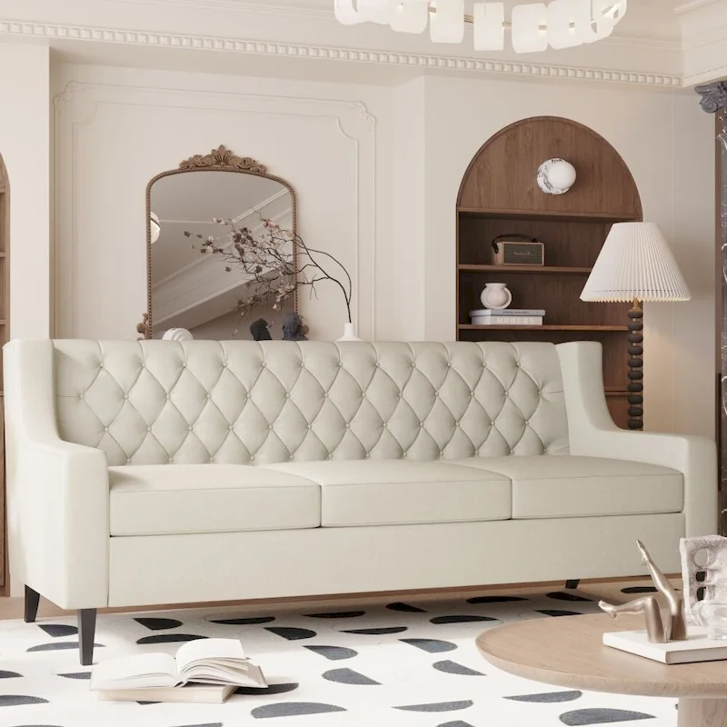 Mid Century Modern Button Tufted Backrest Foam Couches
