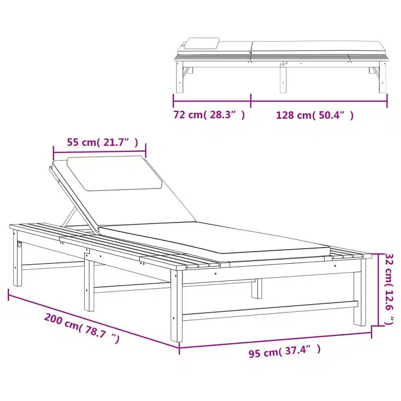 vidaXL Sun Lounger Solid Acacia wood Standard