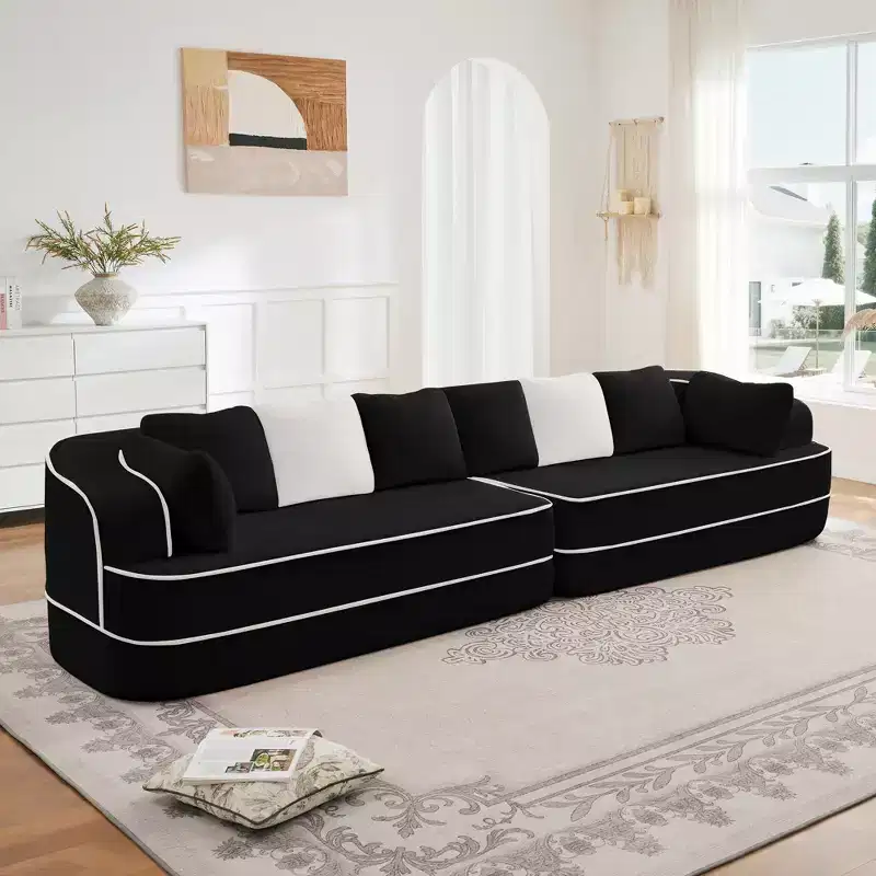 135 Teddy Sofa, 4-Seat, 32D Sponge, Boneless, Fluffy, Oversize, Contrast Color, Symmetrical, Living Room