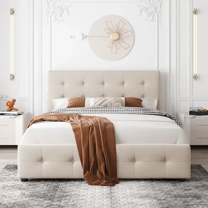 Platform Bed with Headboard and 4 Storage Drawers