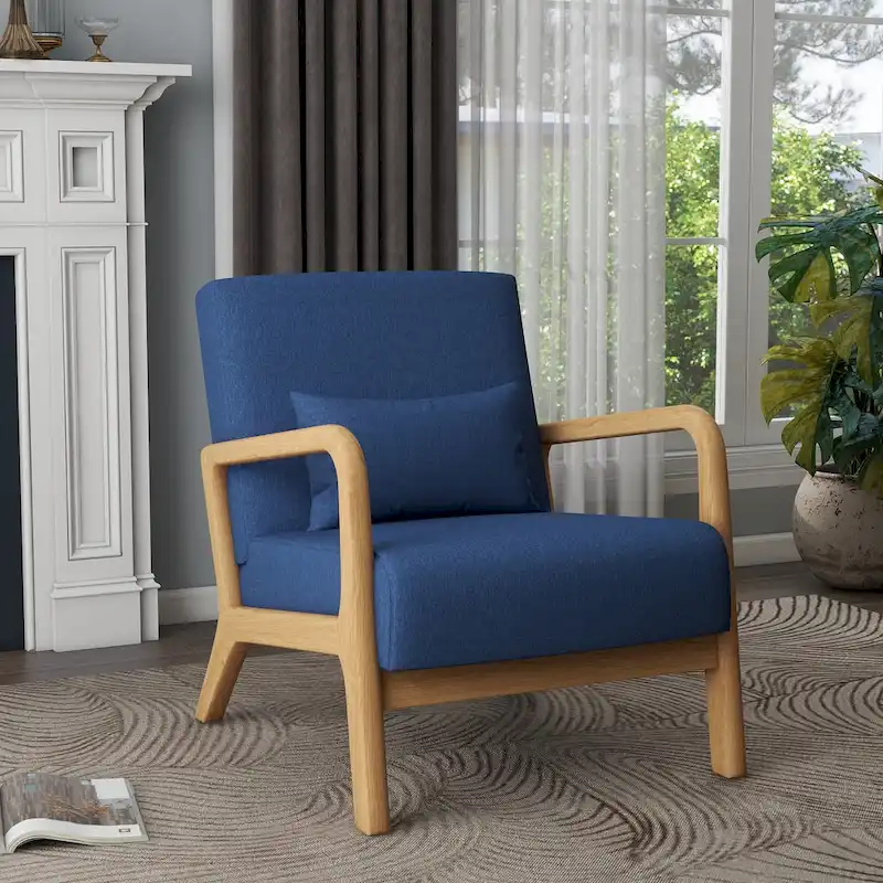 Mid Century Modern Upholstered Accent Chair with Pillow