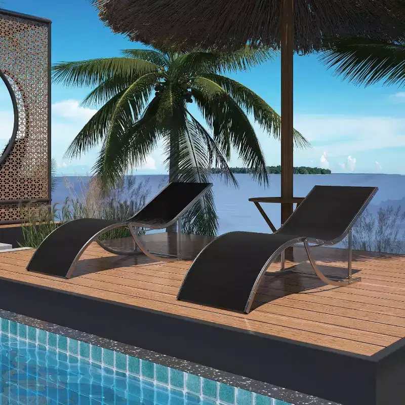 Acekool 2-Piece Aluminum Chaise Lounge Set - Textilene Poolside Chairs with Ergonomic Support