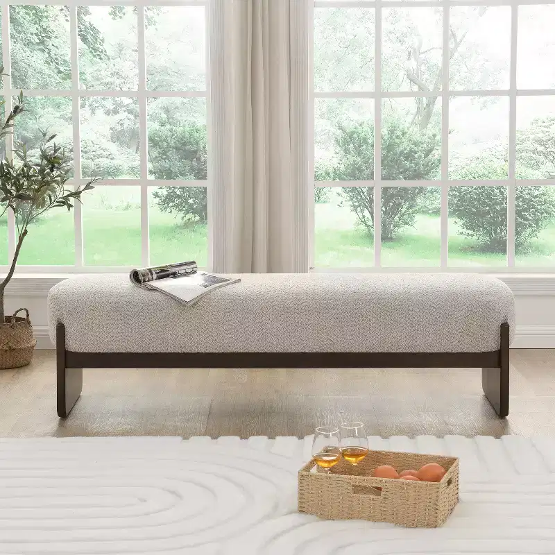 Christopher Knight Home Elmo 64 Modern Rubberwood Upholstered Loop Yarn Ottoman, Beige