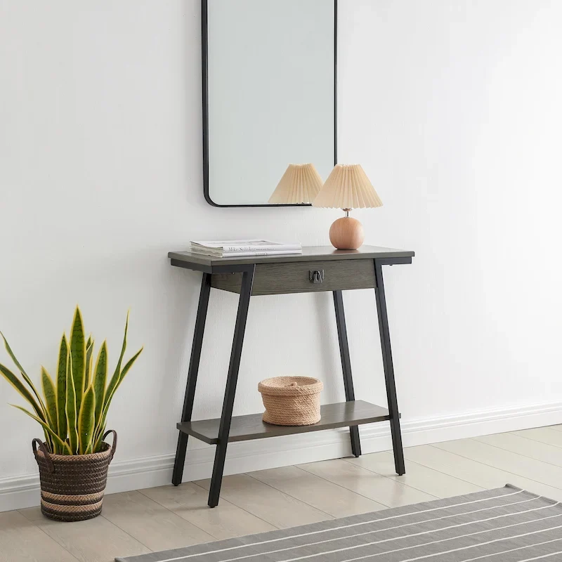Leick Home Empiria Wood Console Table with Drawer and Metal Frame