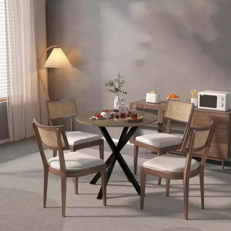 Round Modern Dining Table, Minimalist Kitchen & Dining Room Table with Metal Cross Legs, Furniture for Home or Office