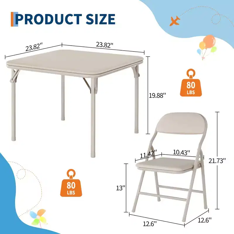 5-Piece Kids Folding Table & Chairs Set, Toddler Activity Desk & Dining Seating Furniture Set for Daycare, Playroom, Classroom & Home