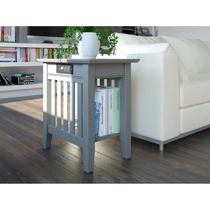AFI Mission Chair Side Table Set of 2 with Built-in Charger
