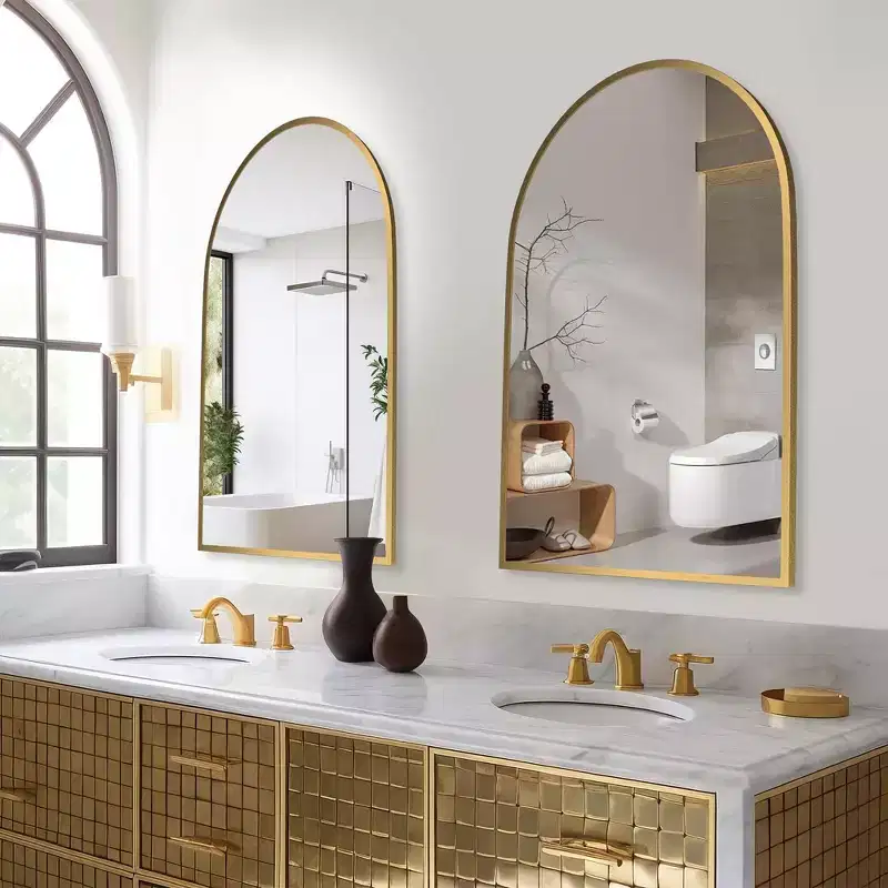 Aluminum Alloy Thin Edge Right Angle Arch-shaped Gold Hanging Mirror 96*66*2.8cm (Double-Sided Installation)