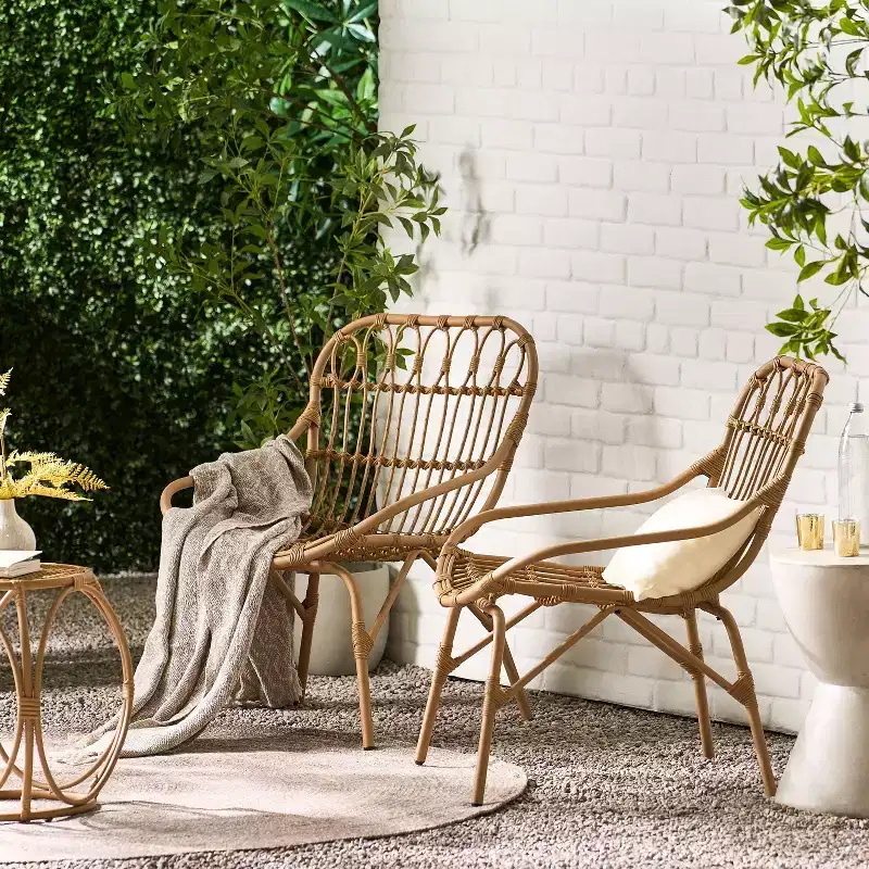 TUYOHW Boho Style Patio Accent Chairs,Set of 2,Upholstered Dining Chairs,Outdoor Faux Rattan Chairs for Backyard,Garden & Patio,400lbs Capacity,Brown
