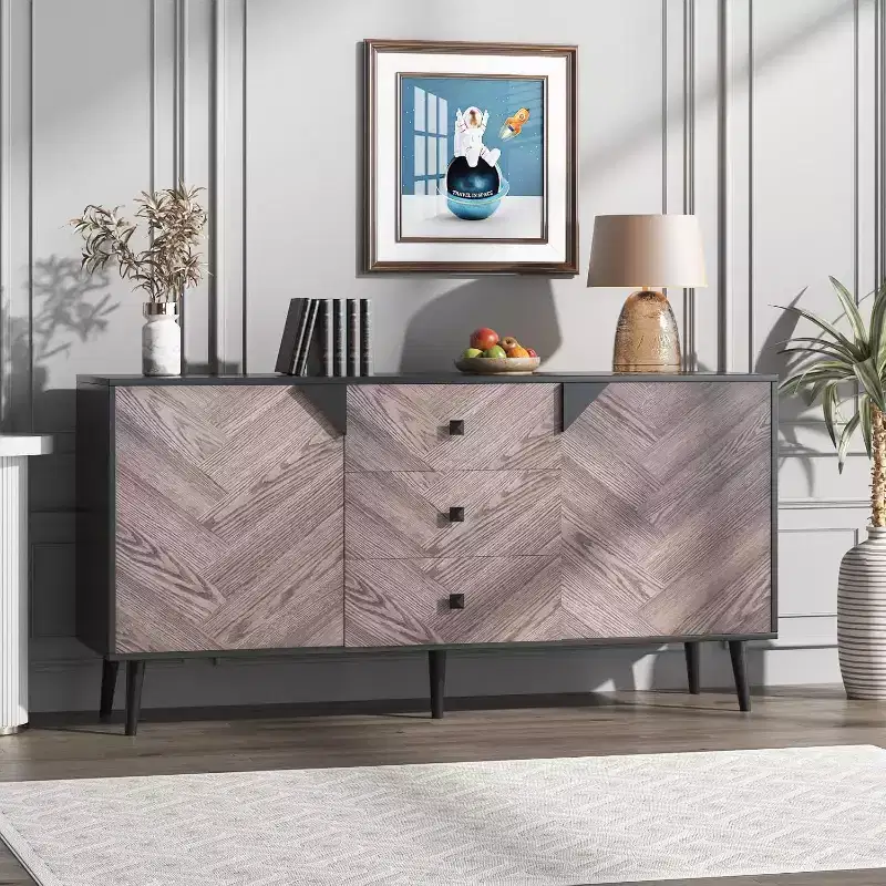 GustoWave 55.1 3 Drawer Cabinet with Adjustable Shelves and Doors with Storage