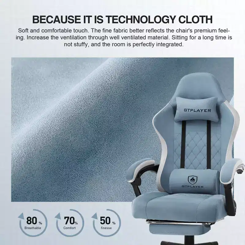Gaming Chair Fabric Office Chair with Linkage Armrests Computer Chair Light Blue