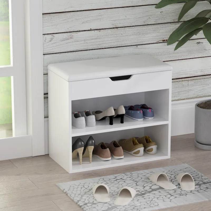 Kerrogee Shoe Storage Bench Rack for 6-Pair, with Hiden Storage uner Cushion - 12W x 24L x 21.2H