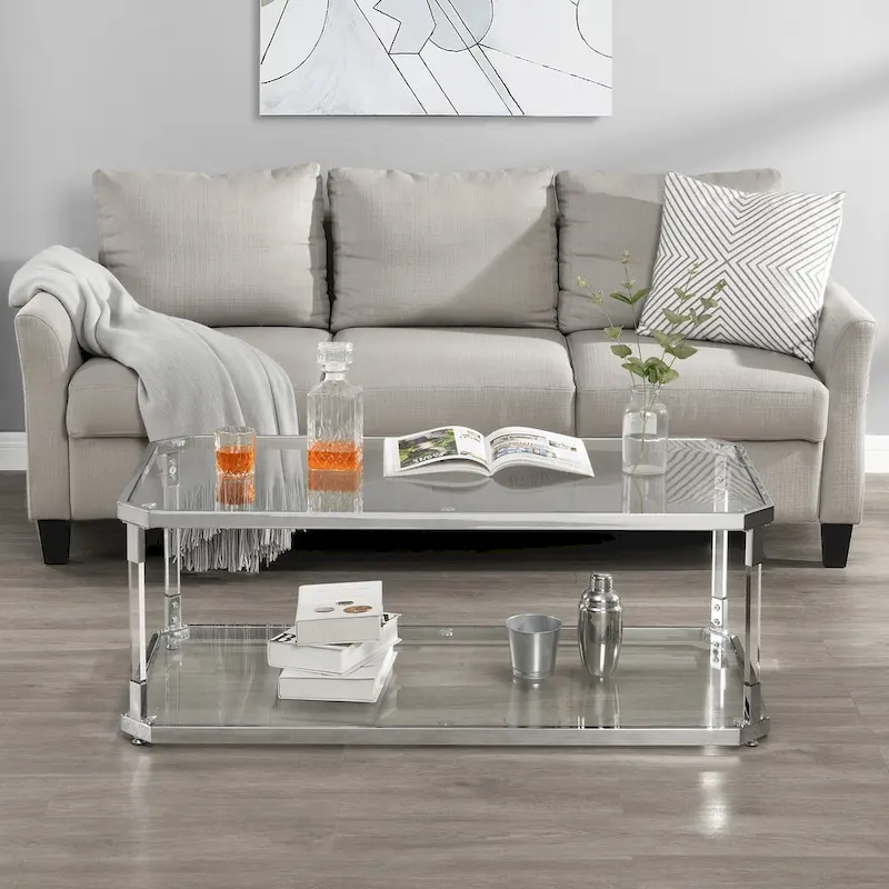 Chrome Coffee Tables Glass Coffee Table with Shelf