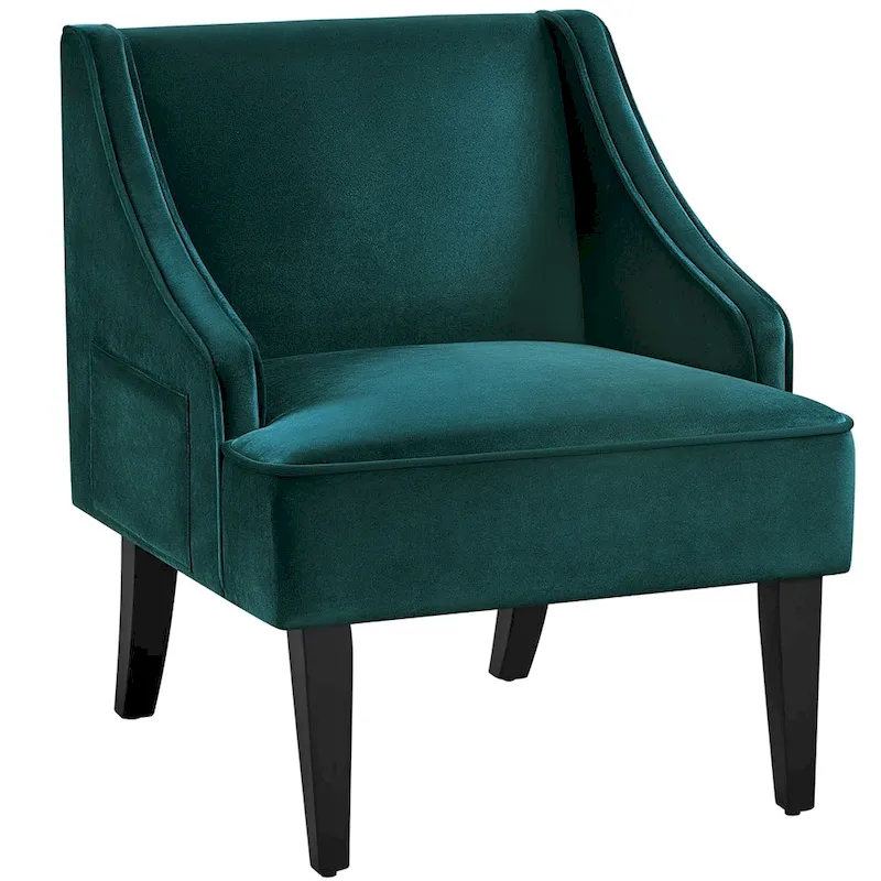 Modern Velvet Fabric Accent Chair with Rubberwood Legs – Upholstered Living Room Chair