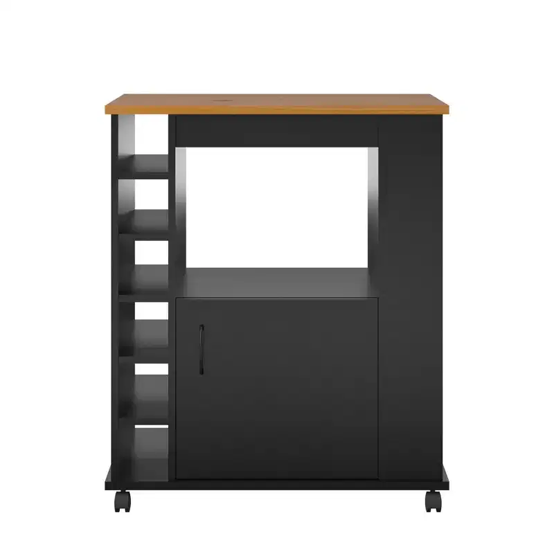Rolling Kitchen Storage Cart with Wine Cubbies and Shelves – 35.13