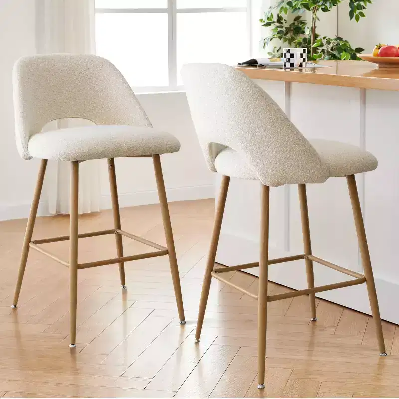 Boucle Counter Height Bar Stools with Backs, 27