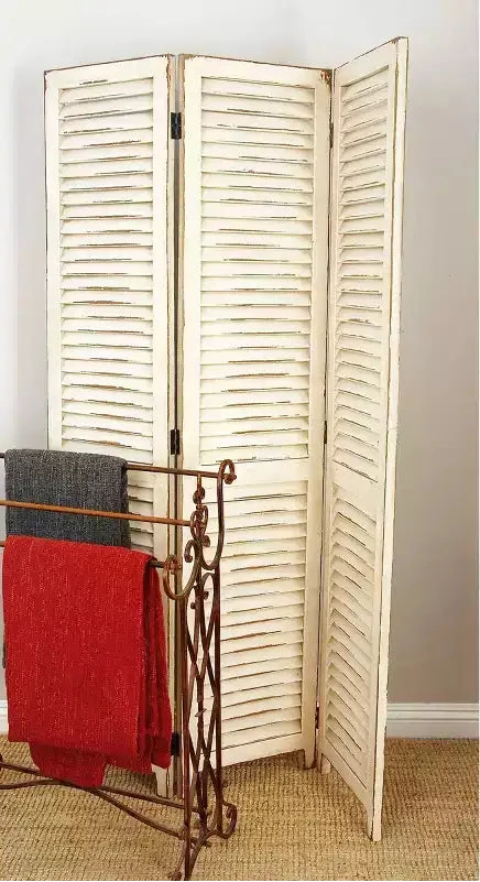 Farmhouse Wood Room Divider Screen, Cream, 3-Panel