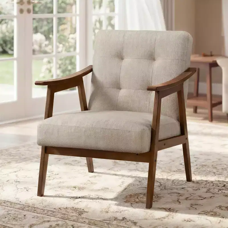 VASAGLE Accent Chair, PU Leather Armchair, Button Tufted Living Room Chair, Thick Cushion, Mid Century Modern Lounge Seating