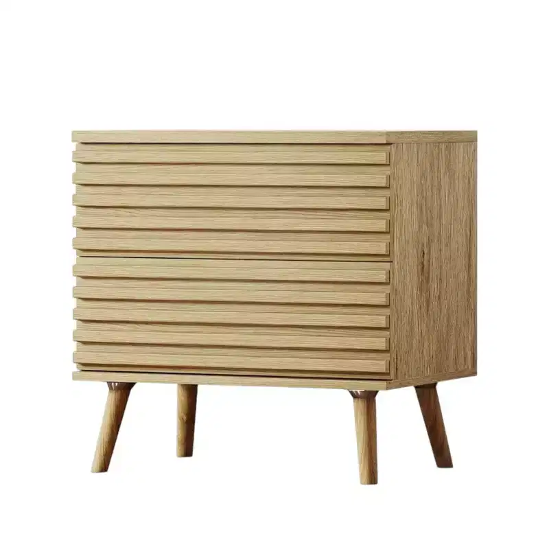 HomeRoots 23 Natural Solid Wood Ribbed Texture Two Drawer Nightstand