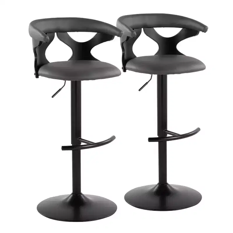 LumiSource Set of 2 Gardenia Adjustable Barstools Black Wood/Black Metal/Gray PU