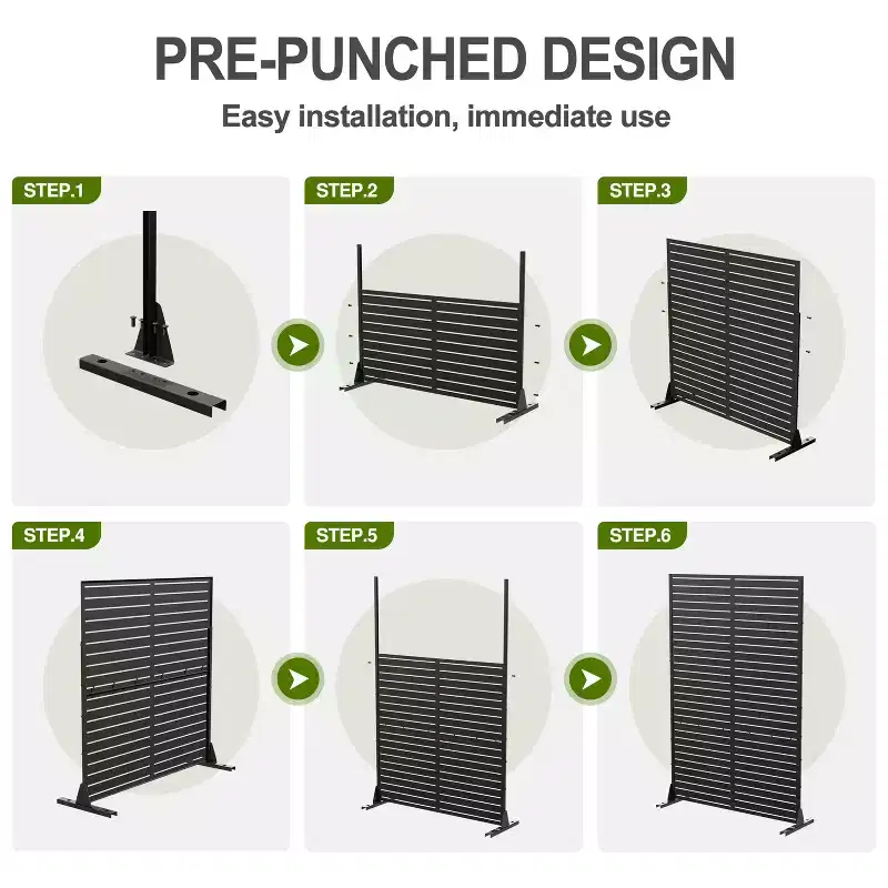 Abraham Grid Black Galvanized Steel Screen 183*120*40cm