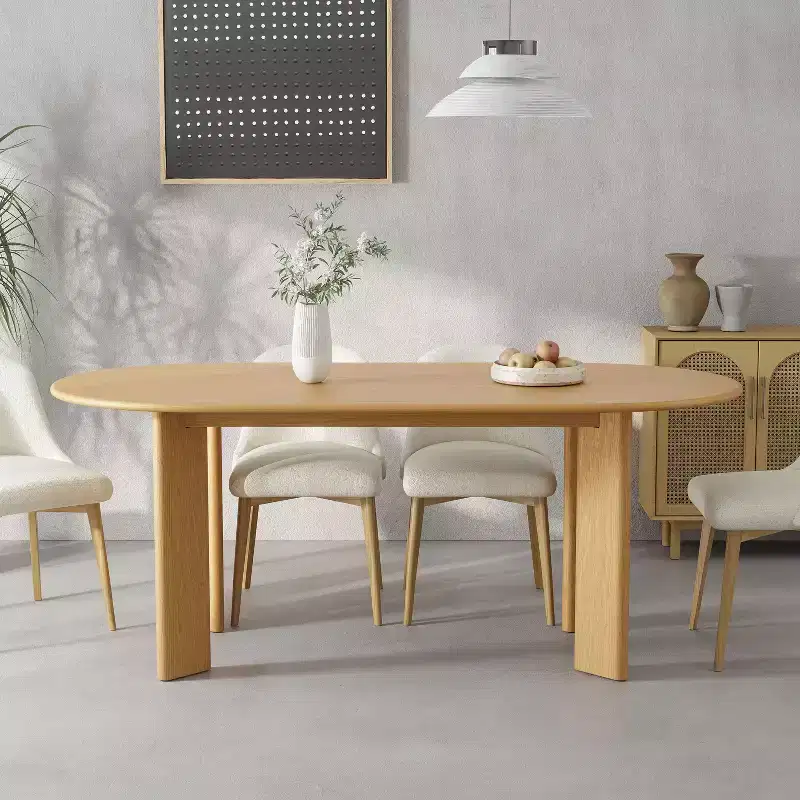 PexFix 67 x 33.5 Oak Solid Wood Farmhouse Dining Table Oval Wood Top for Modern Dining Rooms & Family Gatherings