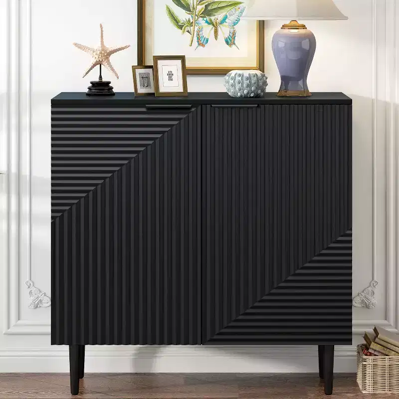 70W Set of 2 Modern Minimalist Sideboard TV Stand TV Console Buffet Cabinet with Geometric Door and Adjustable Shelf