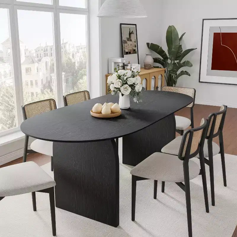 67 Farmhouse Oval Black Dining Table for 4-6 People with Round Arched Table Legs for Dining Room and Living Room