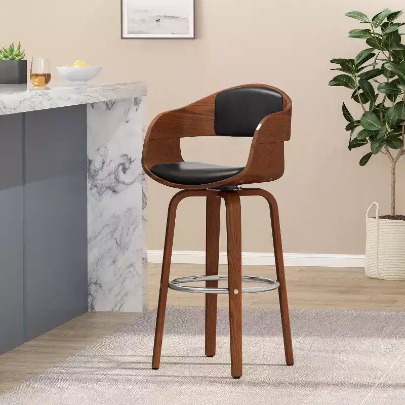 360 Swivel Bar Stool Counter Stool Dining Chair Pub Kitchen Stool, Black&Brown