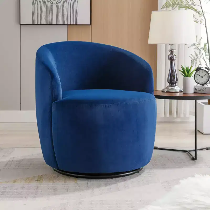 Teddy Fabric Accent Chair, Armrest Accent Single Lazy Chair, Comfy Leisure Chairs With Black Powder Coating Metal Ring