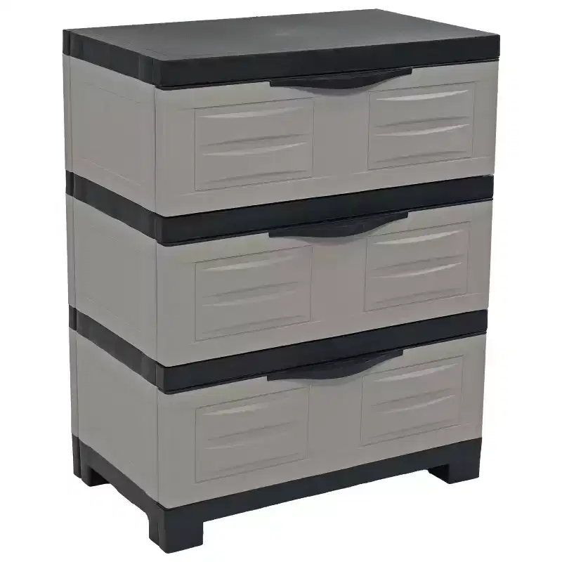 30 Gray And Black Heavy Duty Plastic Three Drawer Utility Cabinet