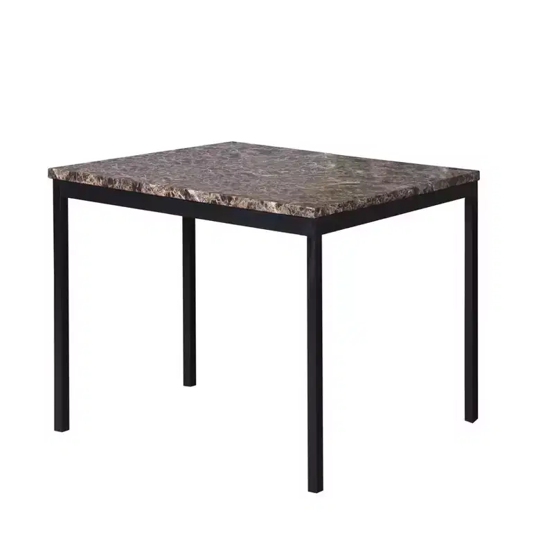 Metal Counter Height Dining Table with Laminated Faux Marble Top, Black, Seats 4