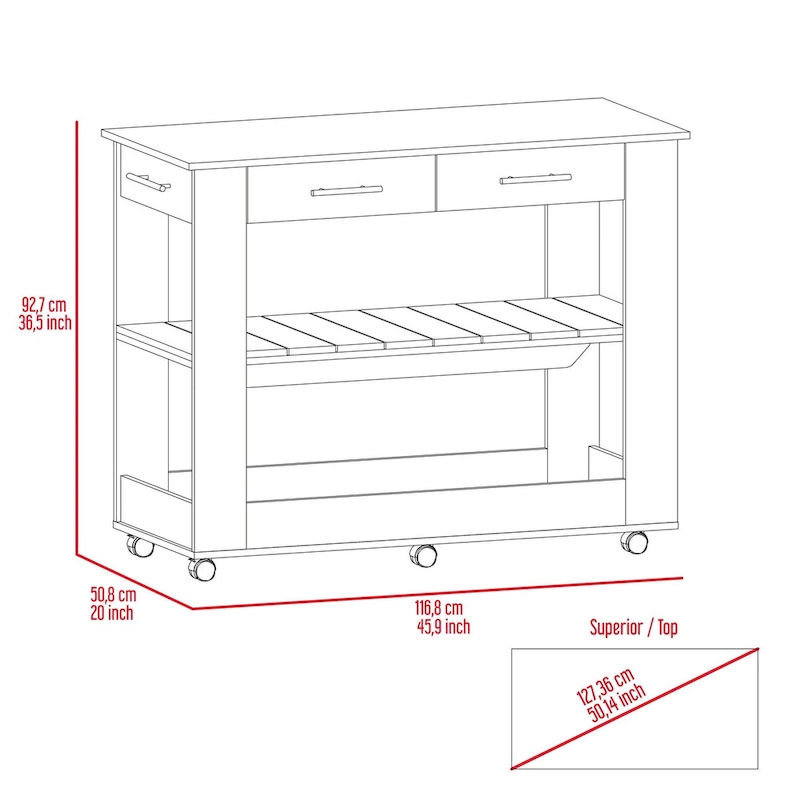 Rockaway 2-Drawer 2-Shelf Kitchen Island Black Wengue and Light Oak