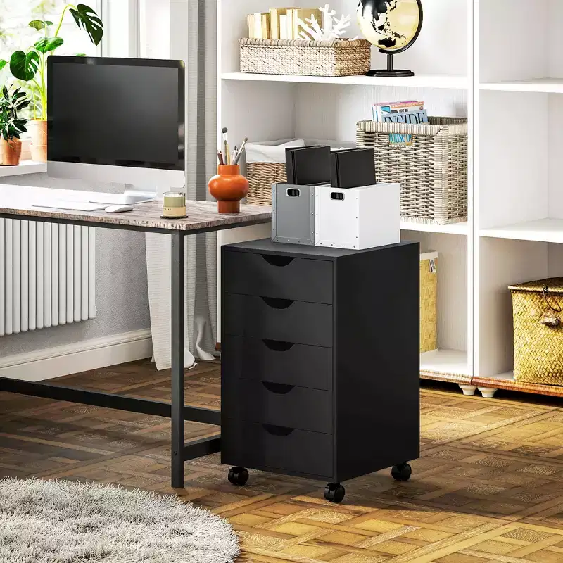 HOMCOM 5 Drawer Office Cabinet Storage Organizer Cabinet with Nordic Minimalist Modern Style & Wheels
