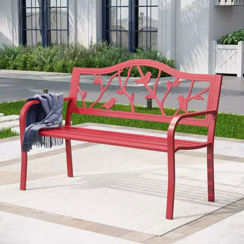 Metal Patio Bench with Steel Frame - Red - Captiva Designs: Weather-Resistant Garden Loveseat