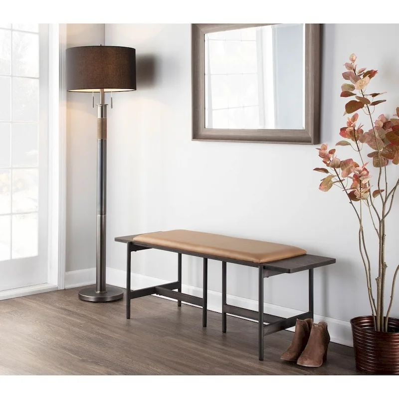 Chloe Contemporary Bench with Upholstered Seat & Wood Accent