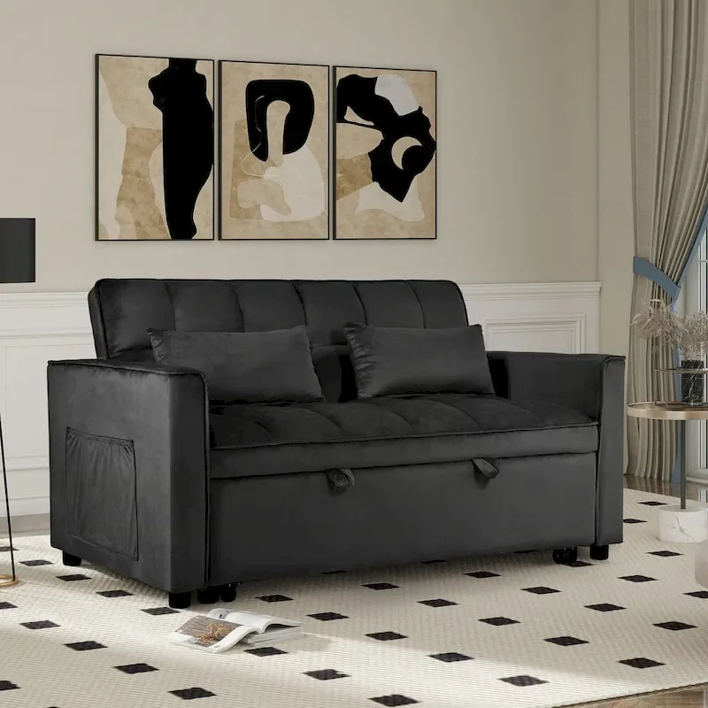 Black Convertible Sofa Bed, Full Size, Sleeps 2