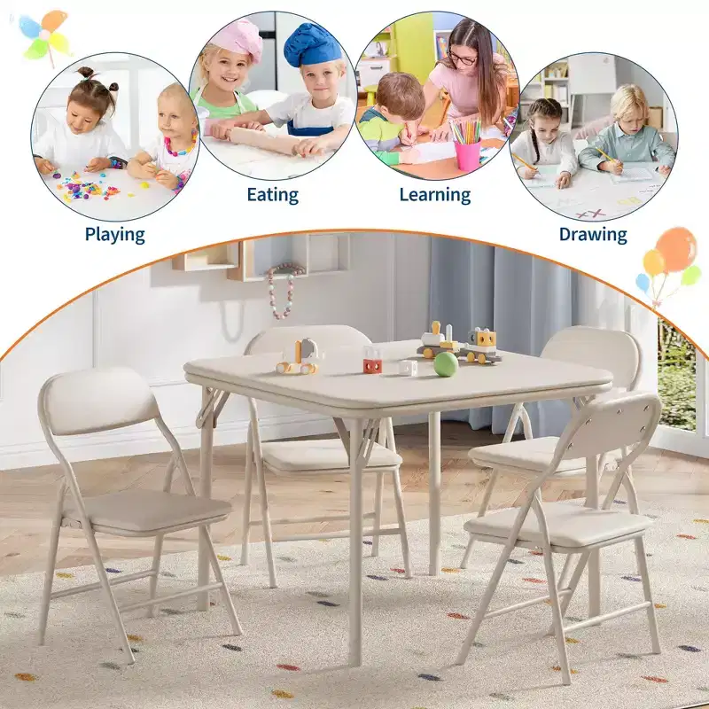 3-Piece Kids Folding Table and Chairs Set, Toddlers Children's Activity Table and Chairs Set for Dining Room,Daycare,Classrooms