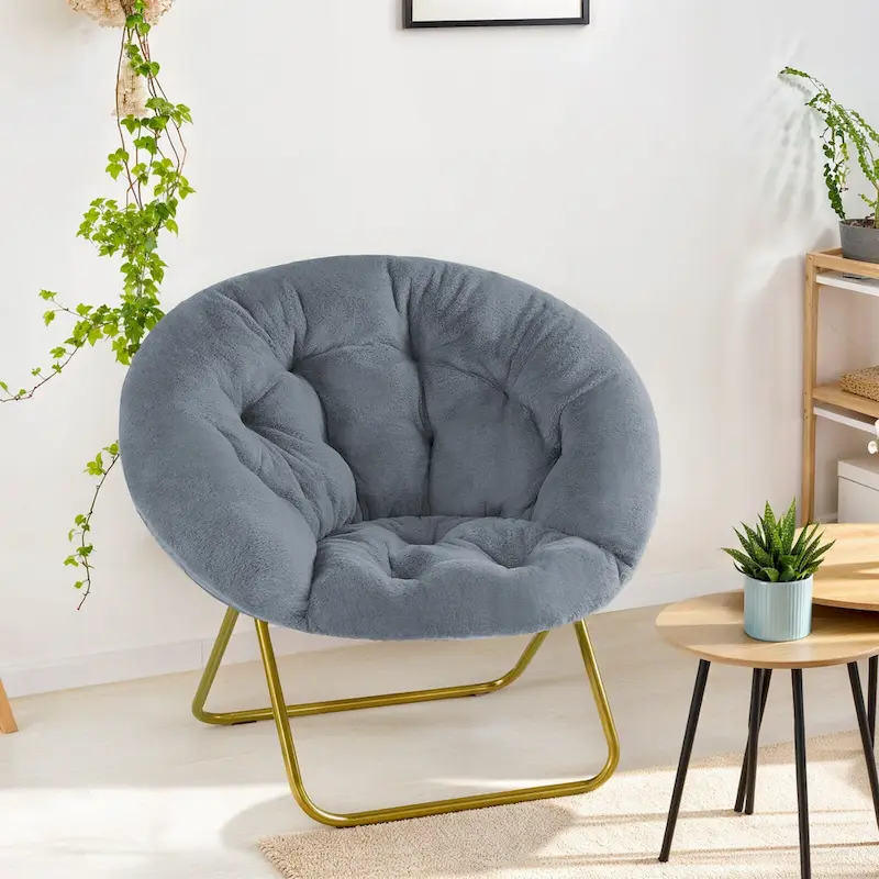 Foldable Saucer Chair with Faux Fur Cushion