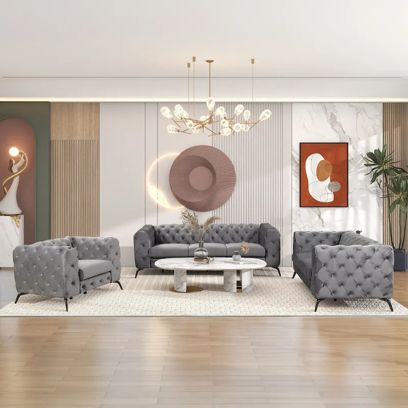 Velvet 3-Piece Sofa Sets(Three Seat Sofa/Loveseat and Single Chair)