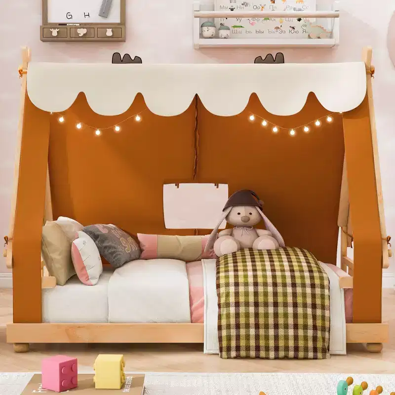 Kids Tent House Bed with Lights and Skylight