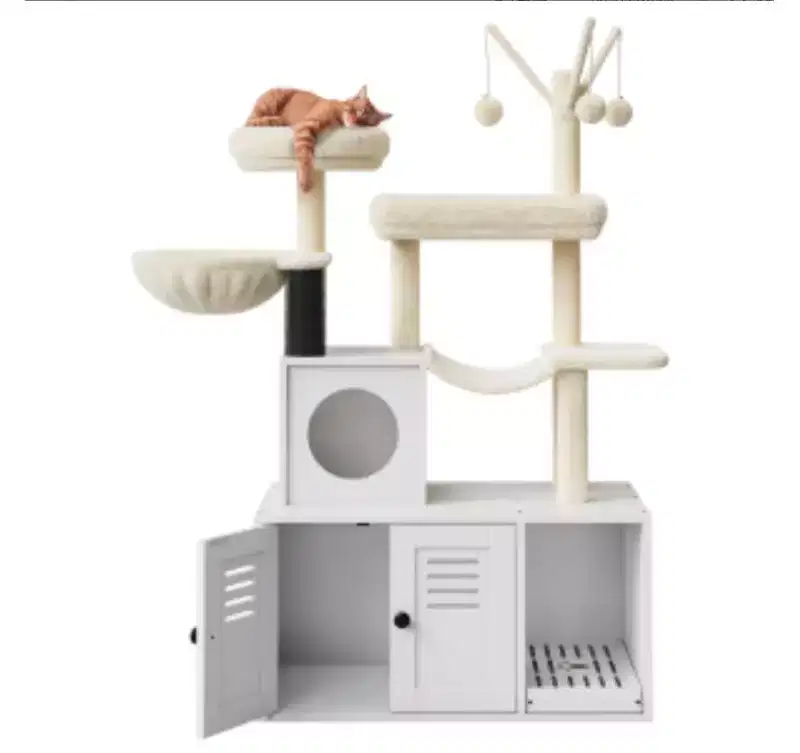 Cat Litter Box Cabinet 81 with Cat Tree (PB Board + Plush)