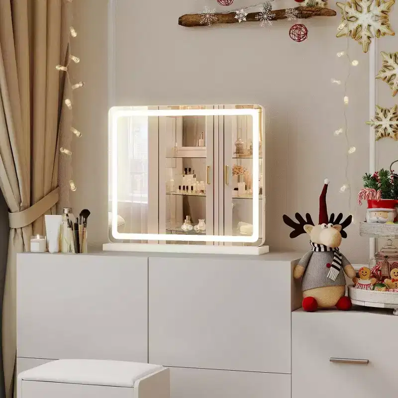 LED Makeup Mirror with Lights, Adjustable 3 Color Modes & Brightness, Touch Control Vanity Mirror with USB Port